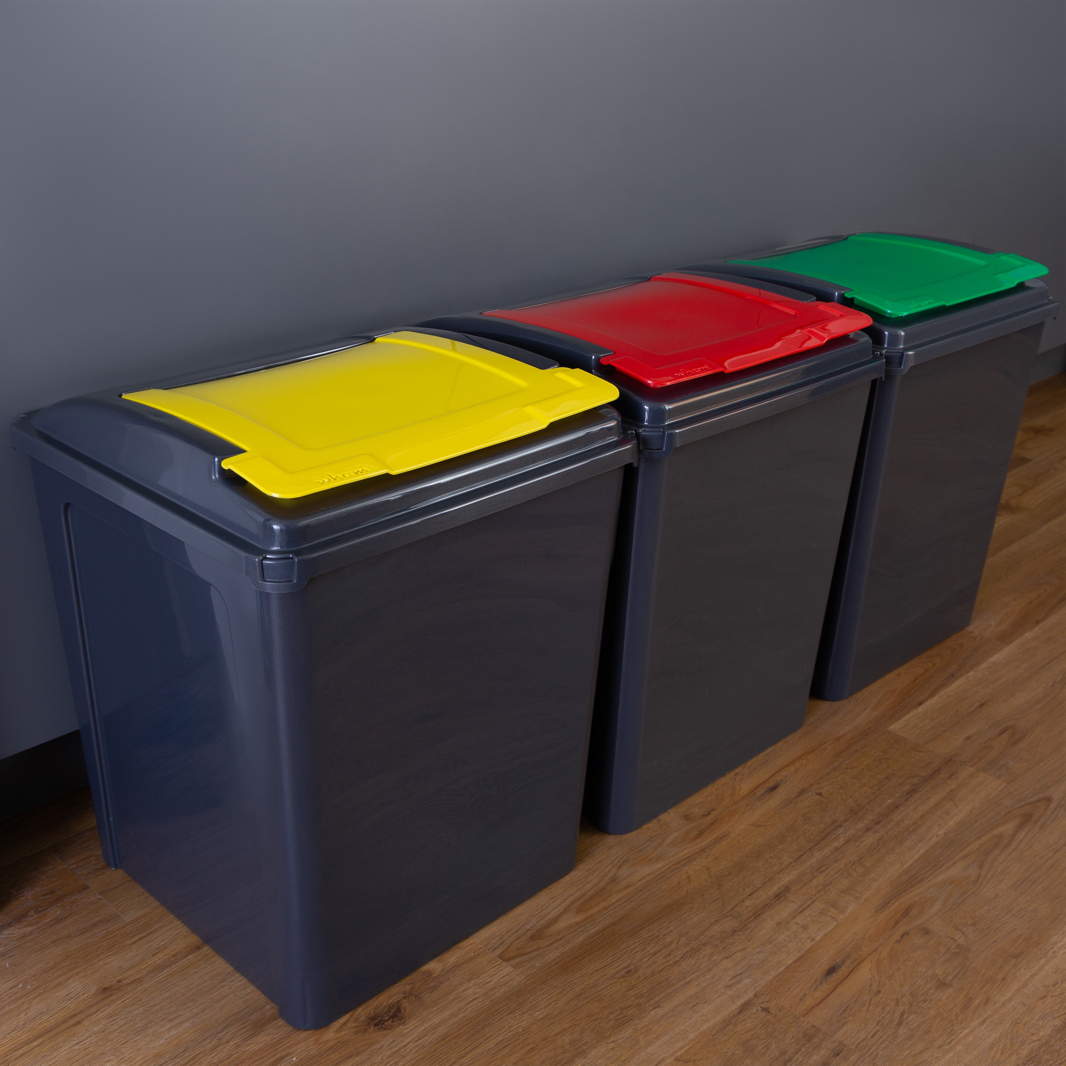 Wham 50L Set of 3 Recycling Bins with Red, Green, & Yellow Lids MultiColoured Price Comparisons | Compare The Build