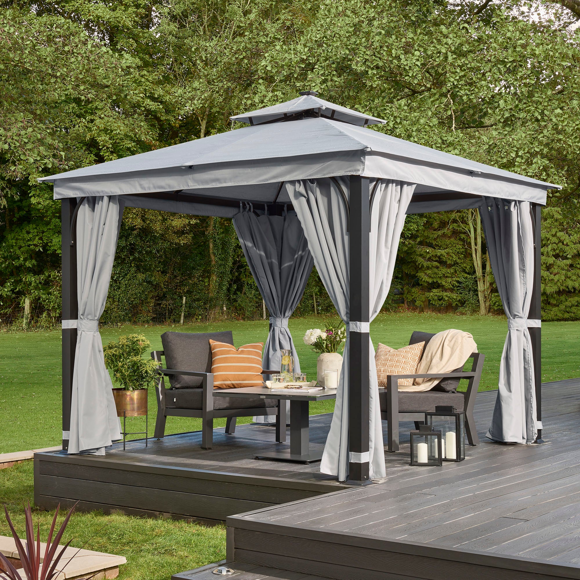 Luxury 3m x 3m Gazebo with LED Light Grey Price Comparisons | Compare The Build