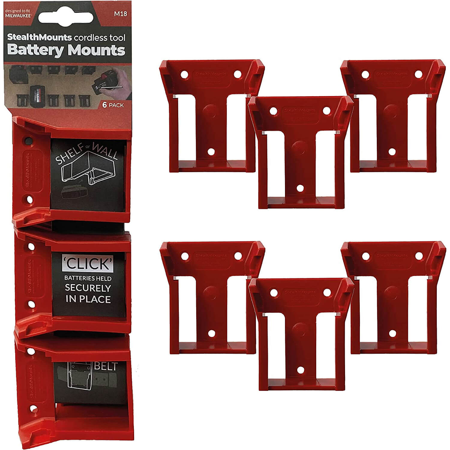 Stealth Mounts 6 Pack Battery Mounts For Milwaukee 18V M18 Batteries Red Price Comparisons | Compare The Build