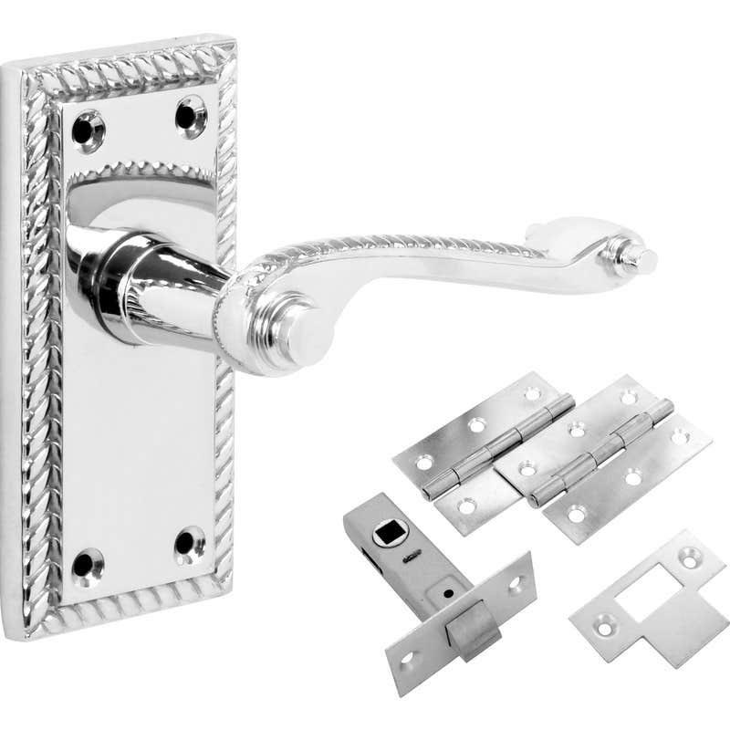 Georgian Scroll Lever Door Handle Pack - Polished Chrome - Handles/Hinges/Latch/Fixings - Designer Levers | Compare The Build