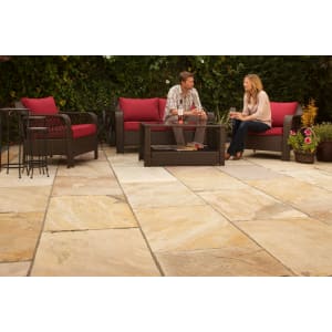 Marshalls Indian Sandstone Textured Buff Multi Paving Slab 560 x 275 x 22 mm - 19.71 m2 pack | Compare The Build