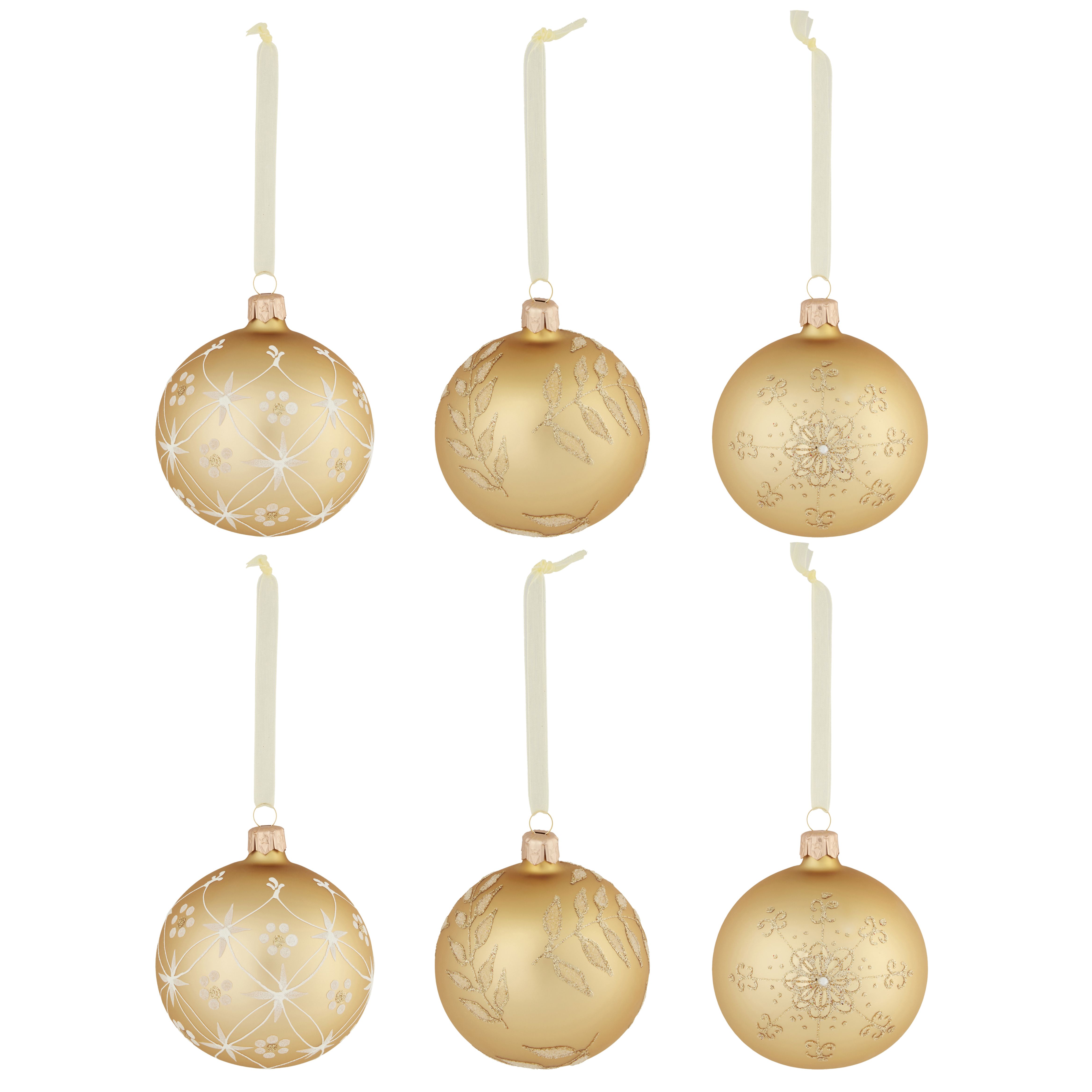 Glitter Gold Effect Glass Bauble, Pack Of 6 Price Comparisons | Compare The Build