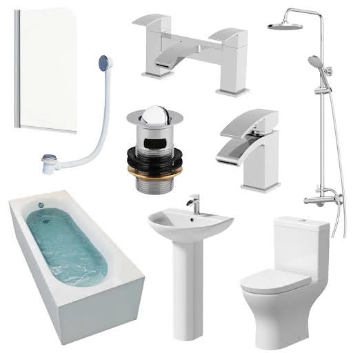 Arles Bathroom Suite with Single Ended Bath, Taps, Shower & Screen - 1700mm Price Comparisons | Compare The Build