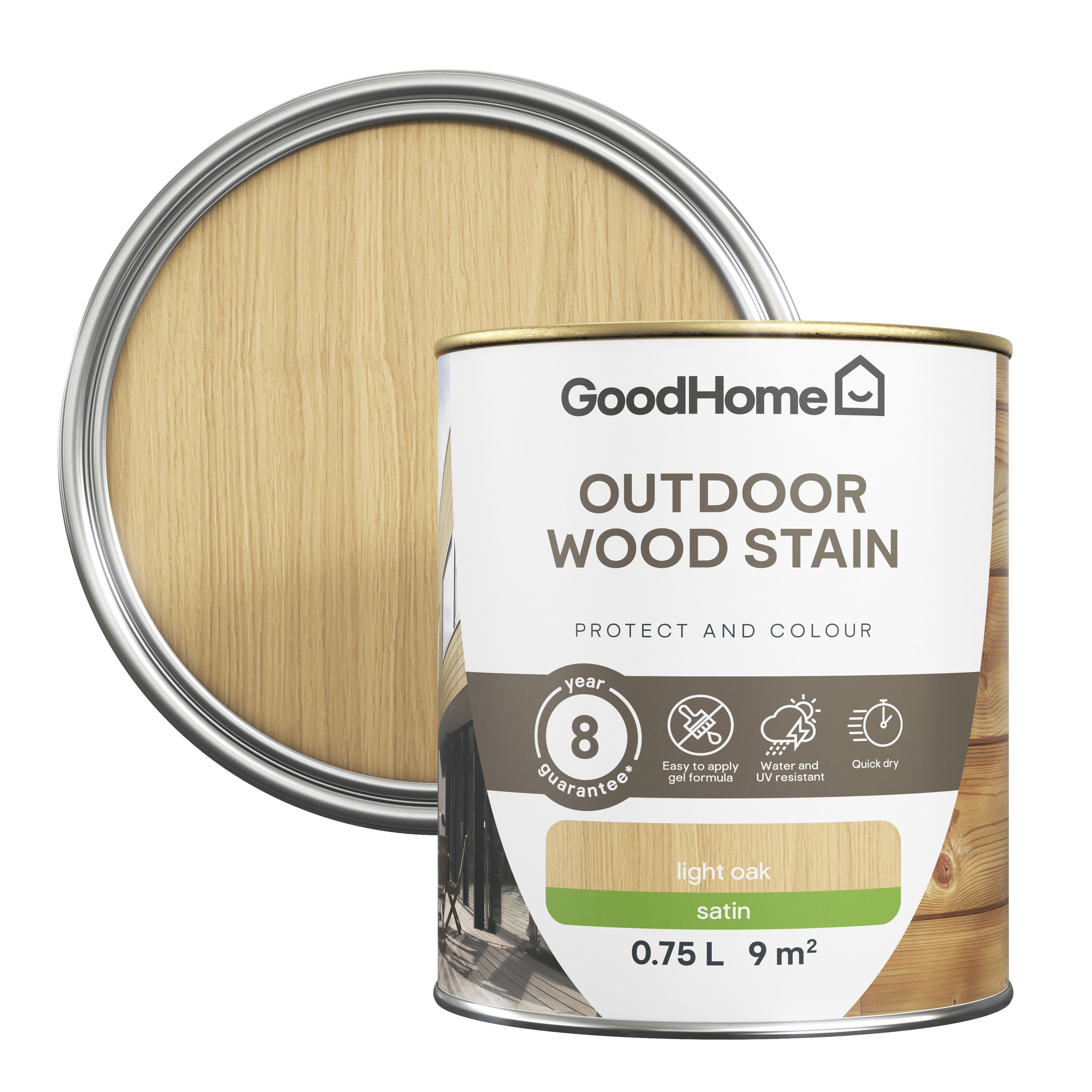 GoodHome Outdoor Light Oak Satin Quick Dry Wood Stain, 750Ml | Compare The Build