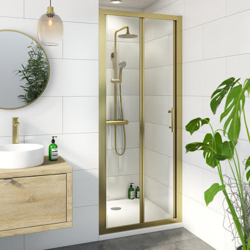 Luxura Bifold Shower Door 800mm - 6mm Brushed Brass Price Comparisons | Compare The Build