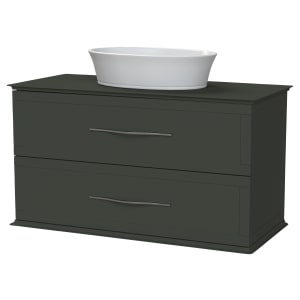 Duarti by Calypso Kentchurch Juniper Green Wall Hung Vanity with Hanbury Countertop Basin, Worktop & Chrome Handles - 1000mm Price Comparisons | Compare The Build