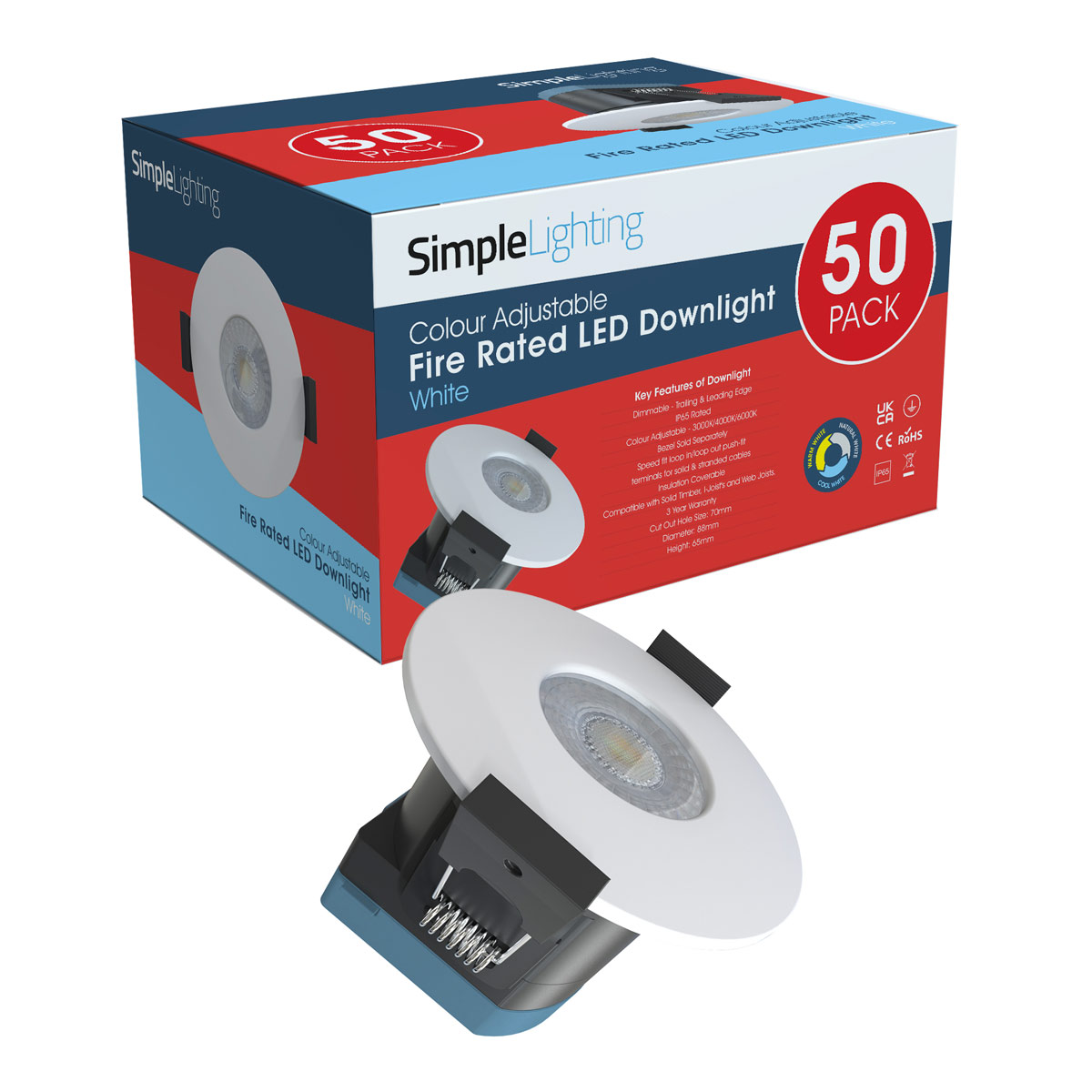 Pack of 50 8w LED Fire Rated Downlight, White Bezel Price Comparisons | Compare The Build