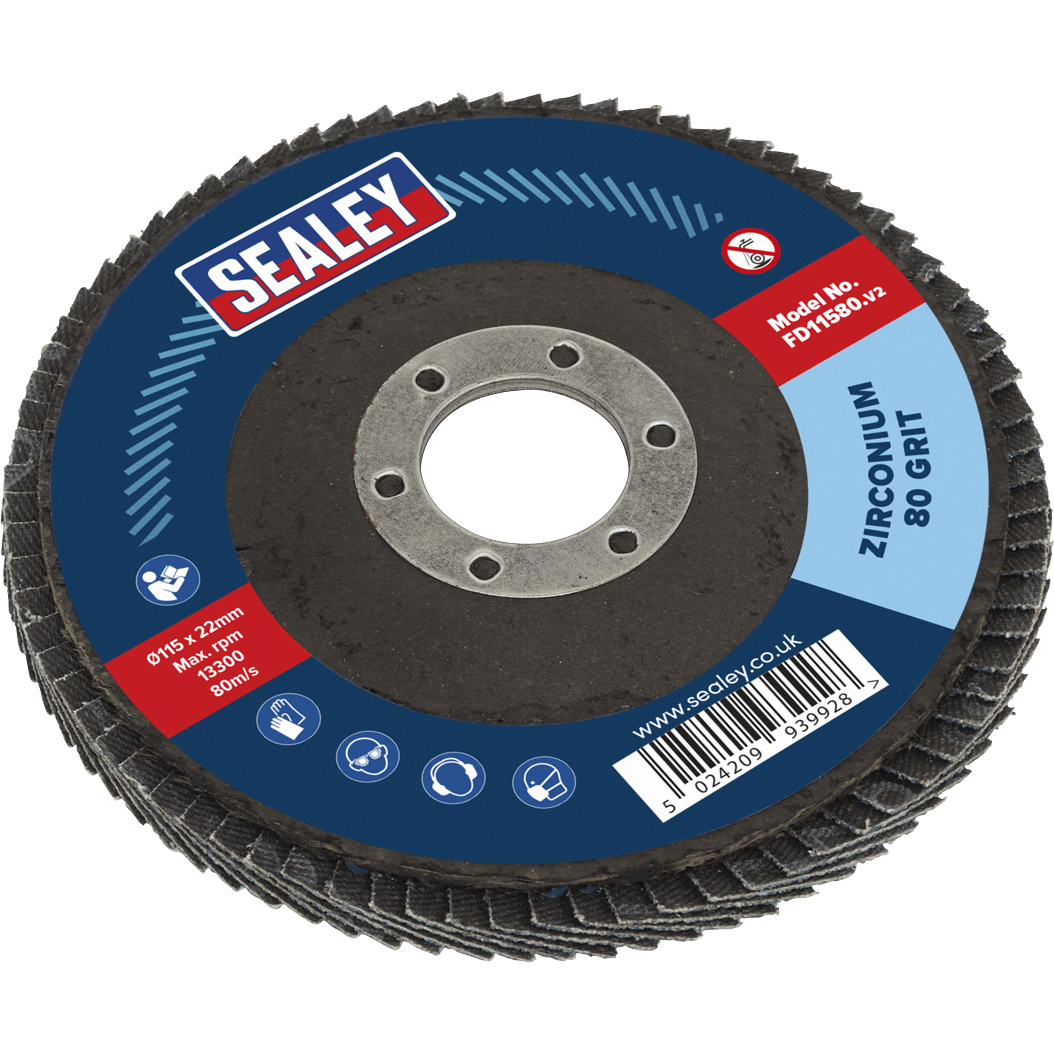 Sealey Zirconium Abrasive Flap Disc 115mm 80g Pack of 1 Price Comparisons | Compare The Build