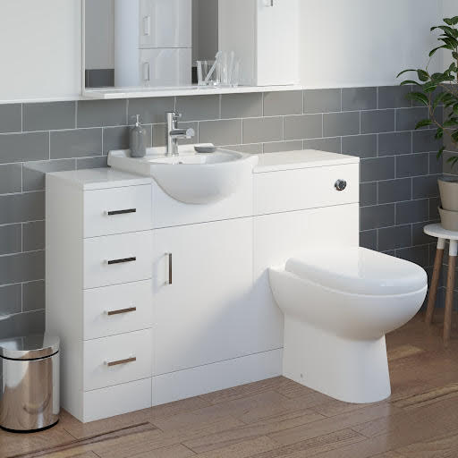 Essence Toilet & Basin Vanity Unit Combination with Drawer Unit - 1165mm White Gloss Price Comparisons | Compare The Build