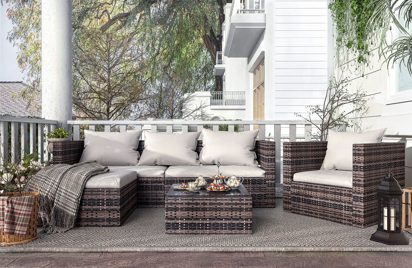 5 Seater Garden Furniture Outdoor Rattan Modular Corner Sofa Set Brown Price Comparisons | Compare The Build