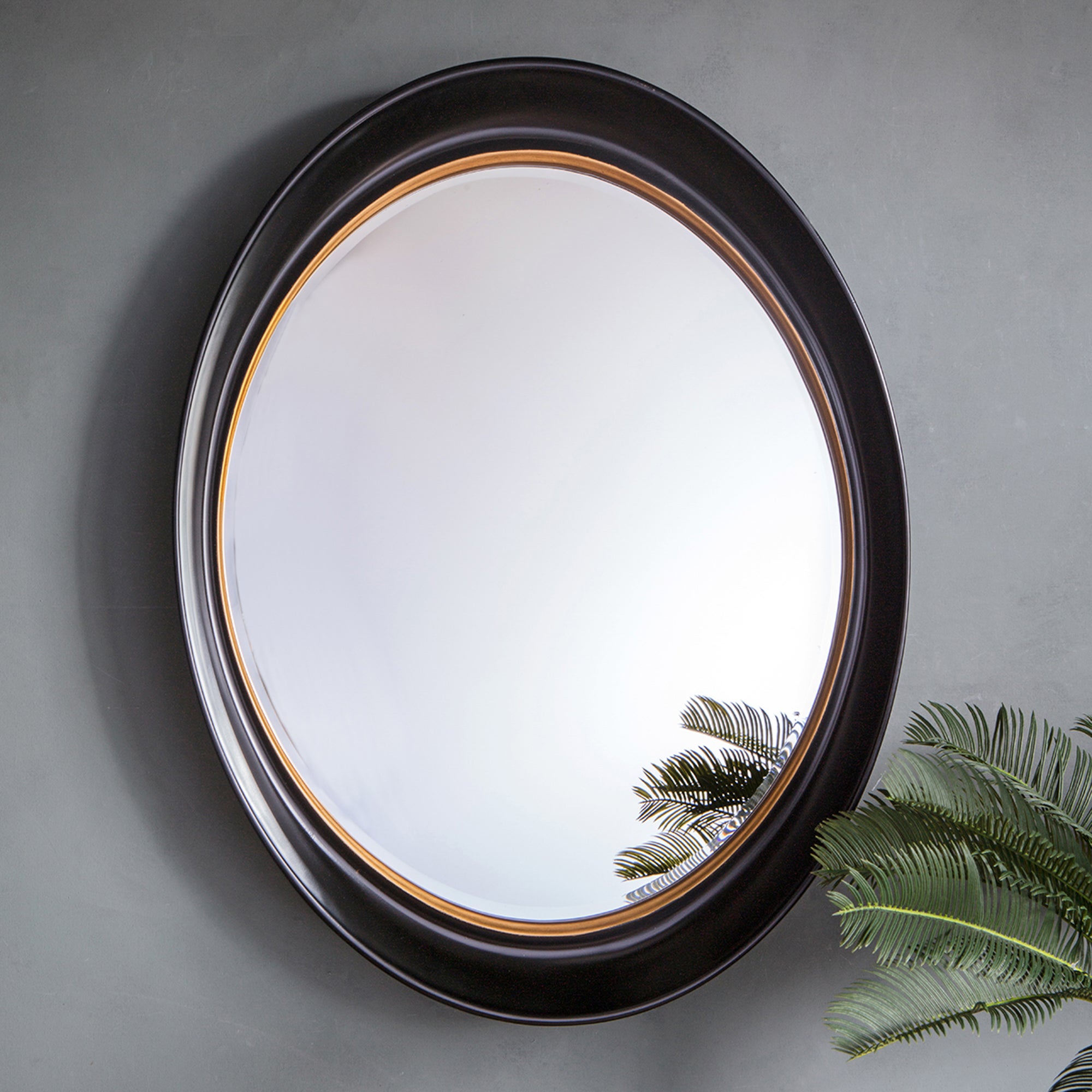 Burford Round Wall Mirror, Black and Gold Effect 77x100cm Black | Compare The Build