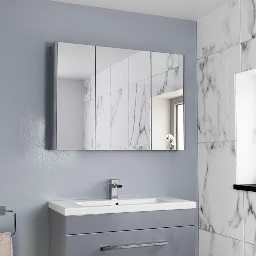 Aurora Triple Door Grey Gloss Mirror Cabinet 650 x 900mm | Compare The Build