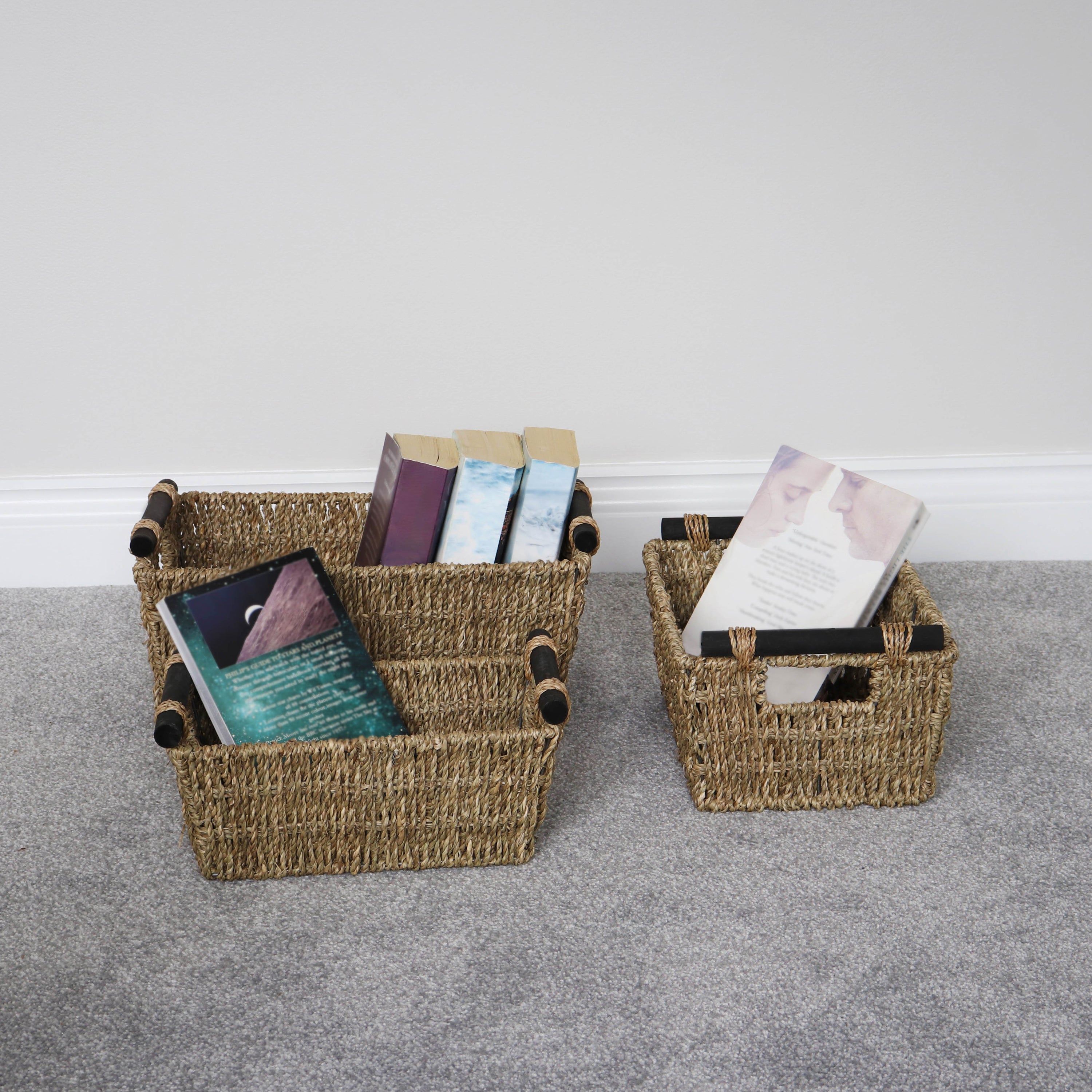 JVL Seagrass Set of 3 Assorted Storage Baskets with Wooden Handles Natural | Compare The Build