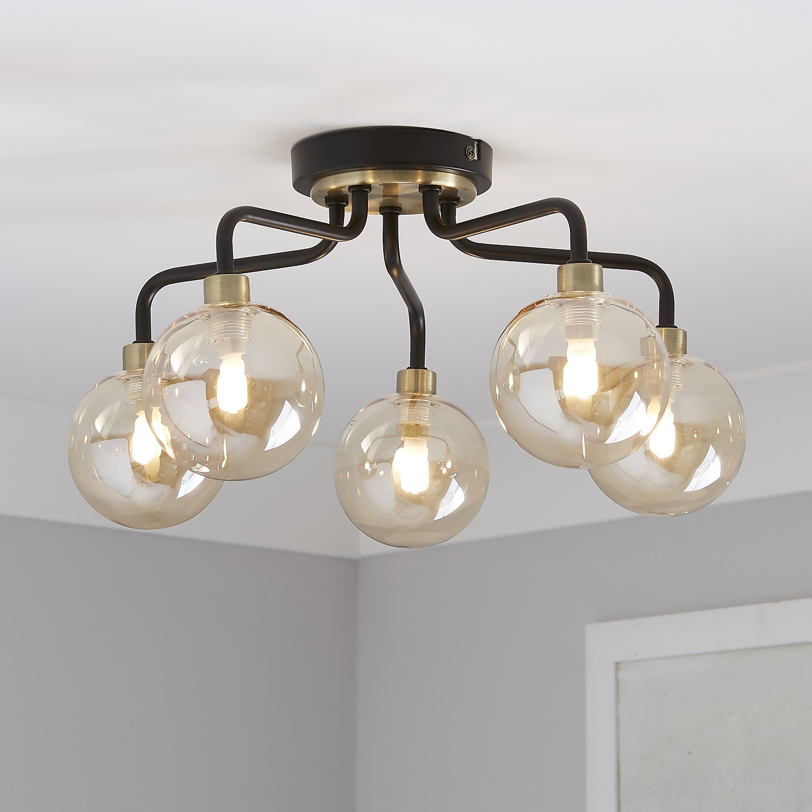 Shoreditch Five Light Semi Flush Ceiling Light - Champagne & Brass Price Comparisons | Compare The Build