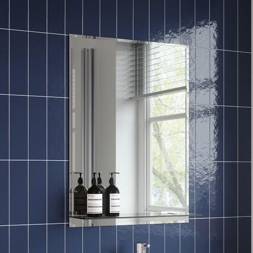 Alpine Lucis Rectangular Bevelled Edge Bathroom Mirror with Glass Shelf 700 x 500mm Price Comparisons | Compare The Build