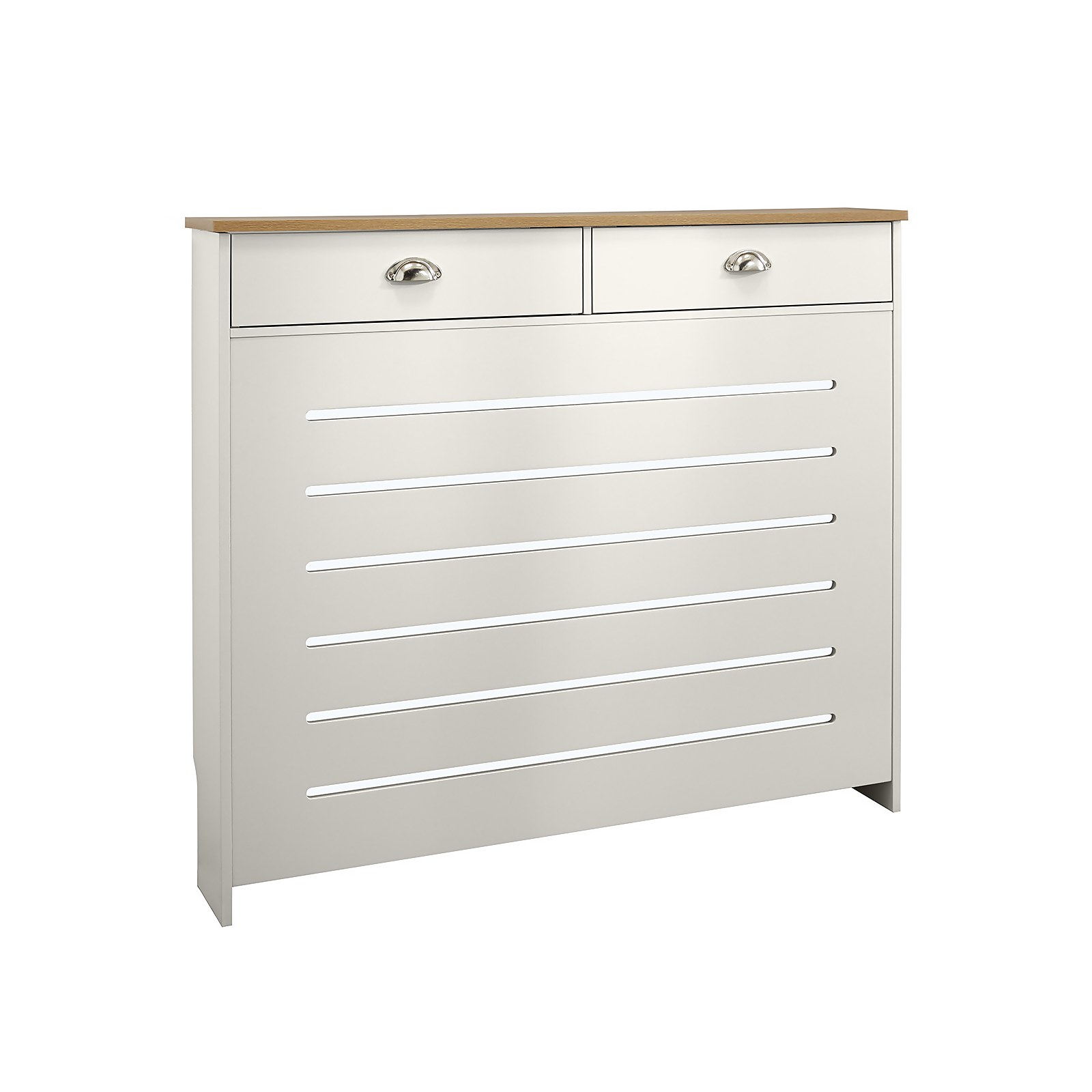 Barnford Medium Radiator Cover with Drawers in Cream & Oak Effect | Compare The Build