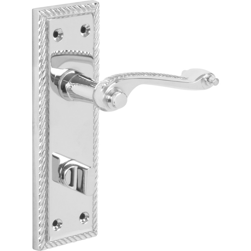 Georgian Scroll Door Handles Bathroom Polished (Pair) in Chrome | Compare The Build