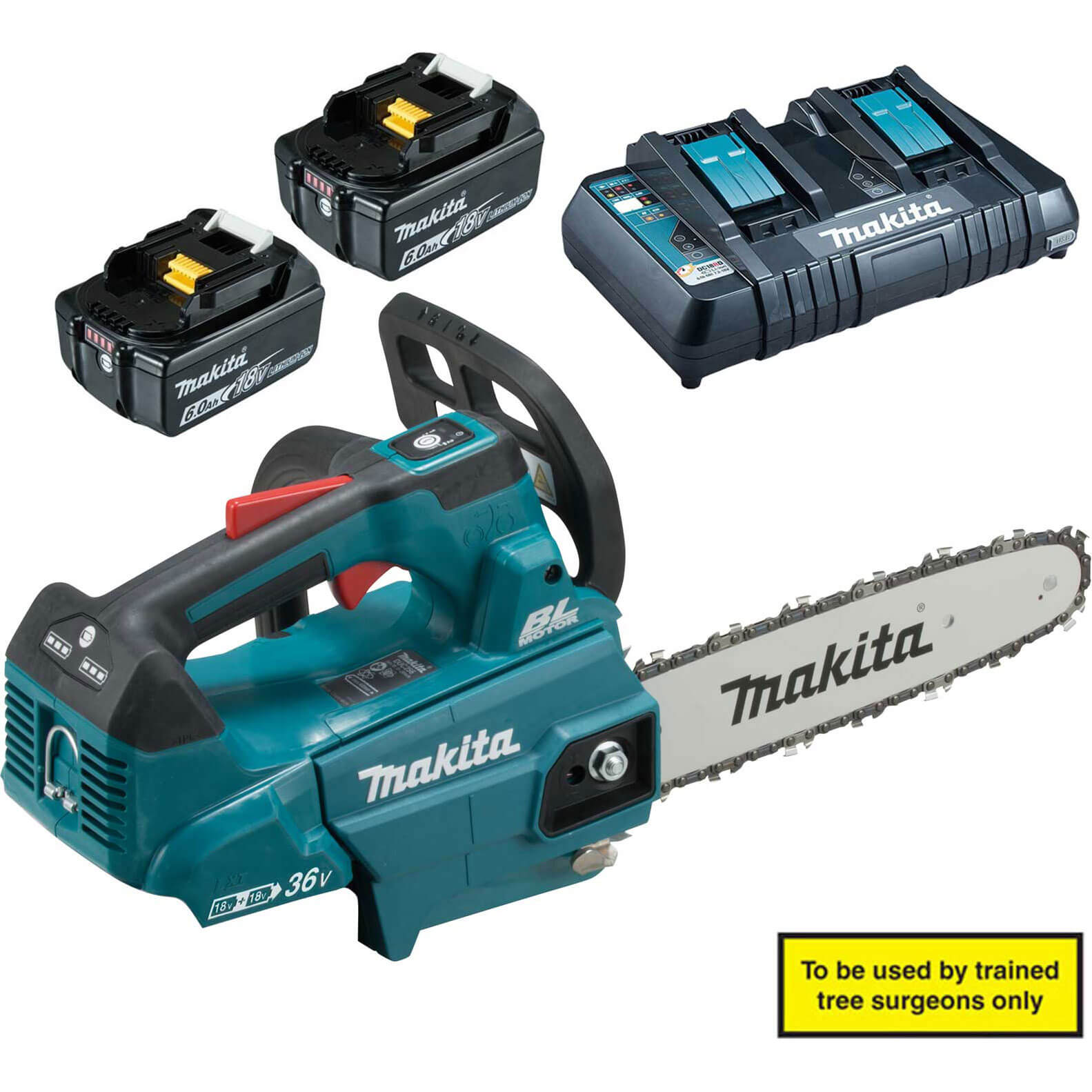 Makita DUC256 Twin 18v LXT Cordless Brushless Top Handle Chainsaw 250mm 2 x 6ah Li-ion Charger | Compare The Build