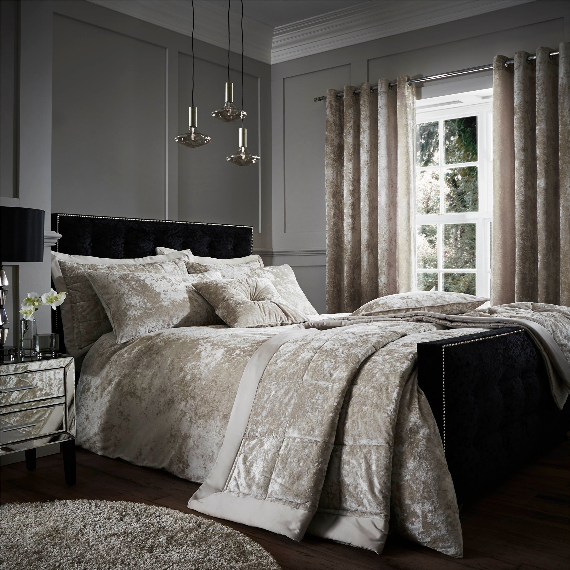 Catherine Lansfield Natural Crushed Velvet Duvet Cover and Pillowcase Set Brown and White Price Comparisons | Compare The Build