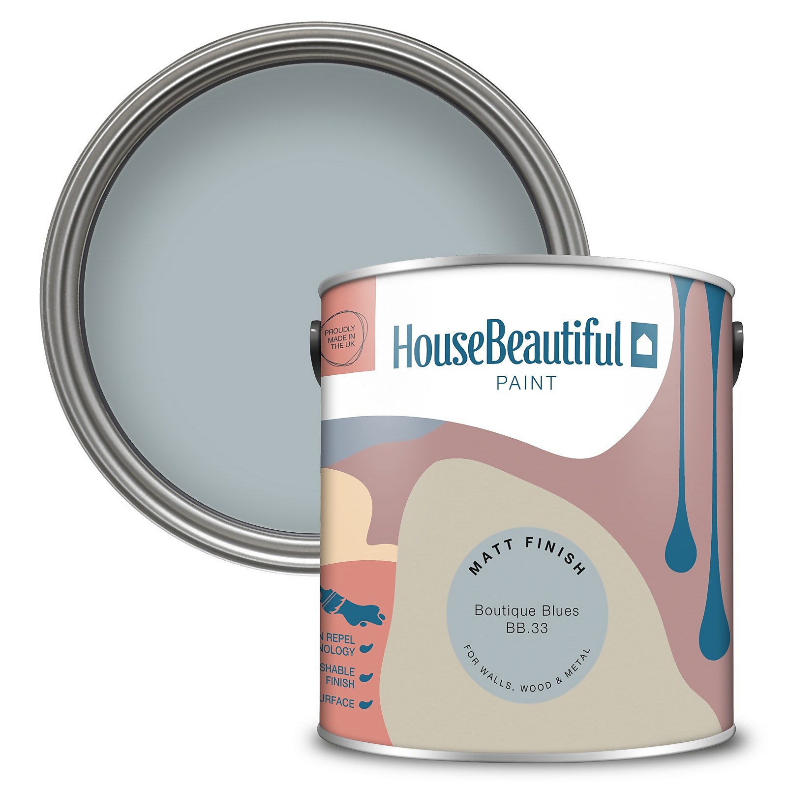 House Beautiful Durable Matt Emulsion Multi-Surface Paint Boutique Blues BB.33 - 2.5L | Compare The Build