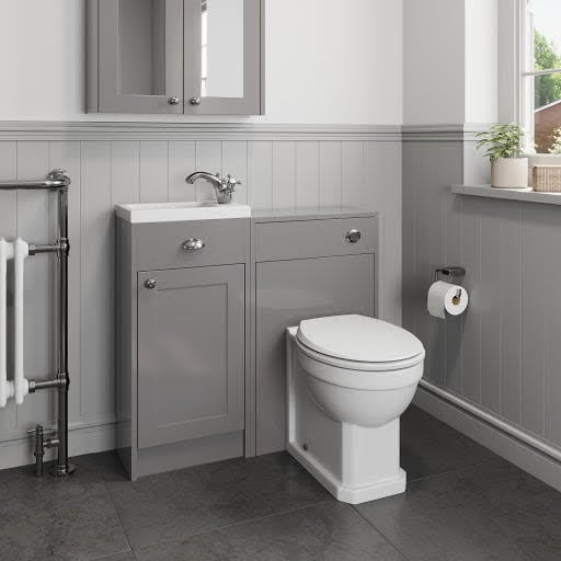 Park Lane Traditional Toilet & Basin Vanity Unit Combination - Door & Soft Close Seat - 900mm Grey Price Comparisons | Compare The Build