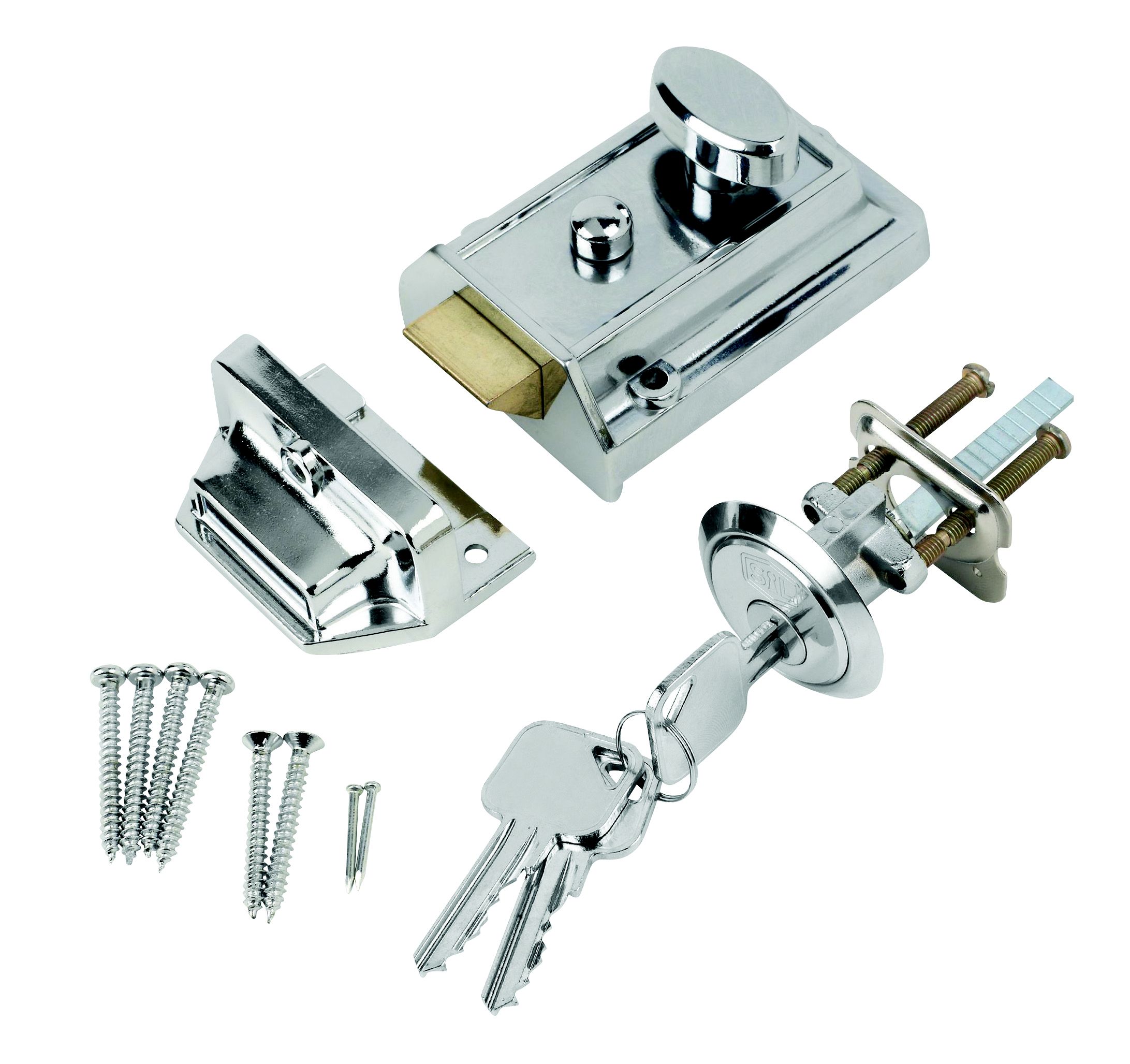 Smith & Locke Polished Chrome Effect Deadlock Night Latch, (H)64mm (W)92mm | Compare The Build