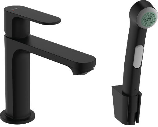 hansgrohe Rebris S Basin Mixer Tap 110 with Hand Shower & Hose - Matt Black Price Comparisons | Compare The Build