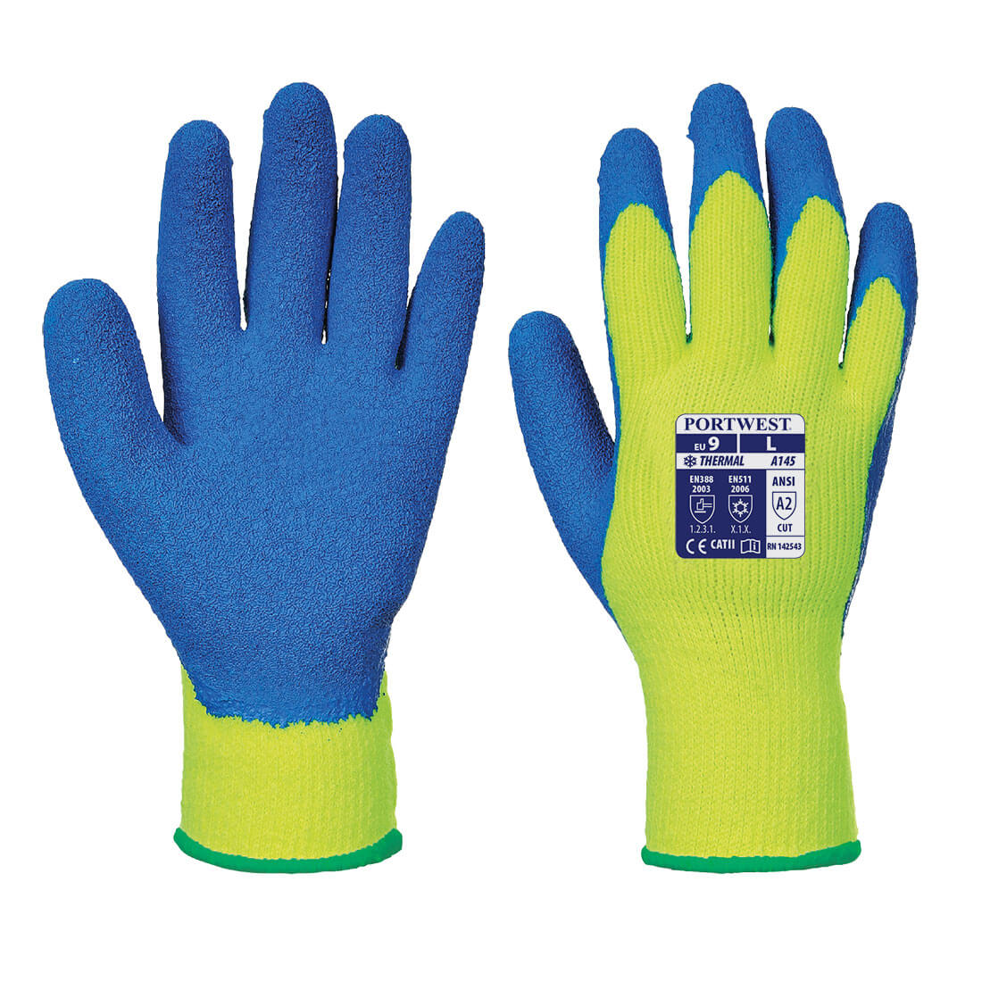 Portwest Latex Grip Gloves for Cold Conditions Yellow / Blue M | Compare The Build