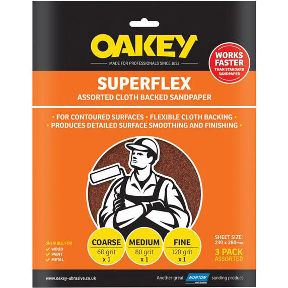 Oakey Superflex Aluminium Oxide Sandpaper Assorted Grit Pack of 3 Price Comparisons | Compare The Build