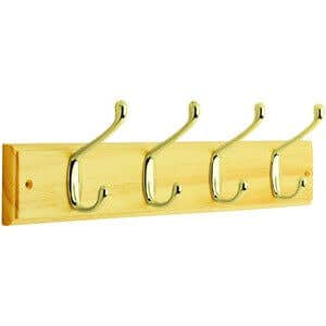 4 Brass Coat &amp; Hat Hooks on Natural Pine Board - Decorails Price Comparisons | Compare The Build