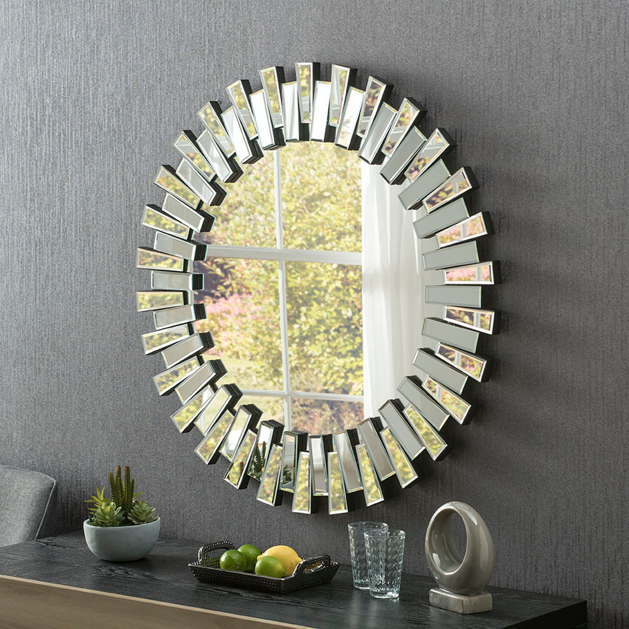 Yearn Multifaceted Round Wall Mirror Black/Clear | Compare The Build