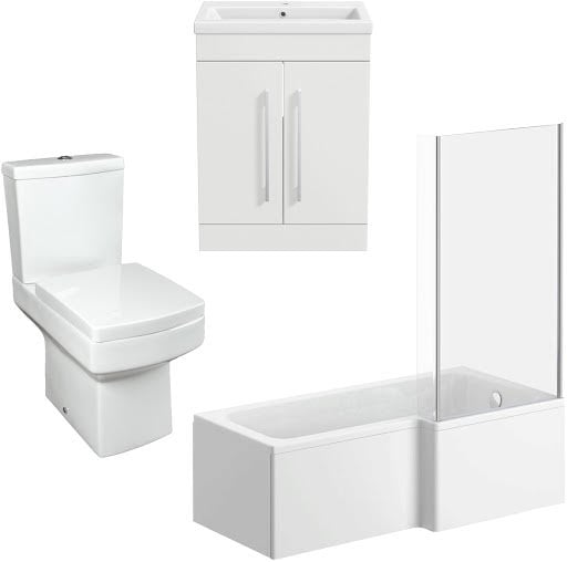 Royan Bathroom Suite with L Shape Shower Bath, Screen & Aurora Vanity Unit - Right Hand 1700mm Price Comparisons | Compare The Build