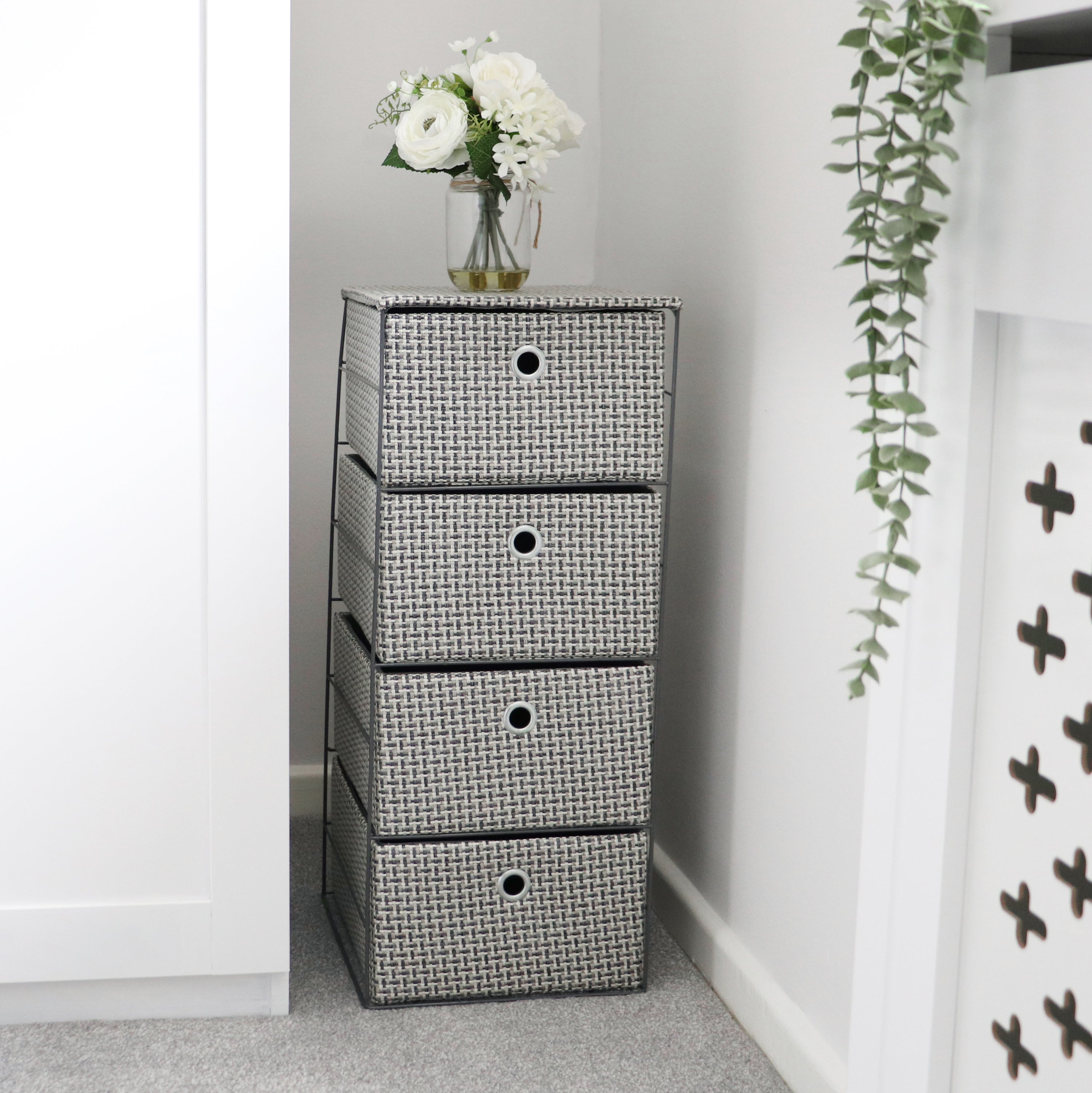 JVL Silva 4 Drawer Wide Storage Tower Grey Price Comparisons | Compare The Build