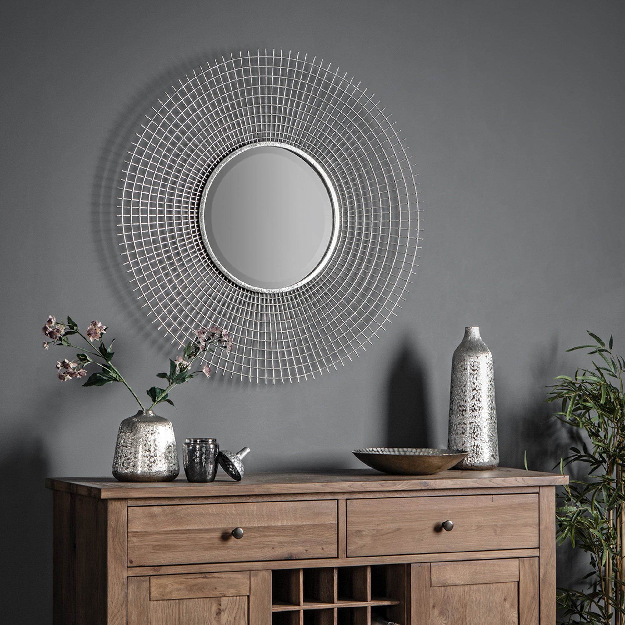 Trafford Round Wall Mirror, 90cm Silver | Compare The Build