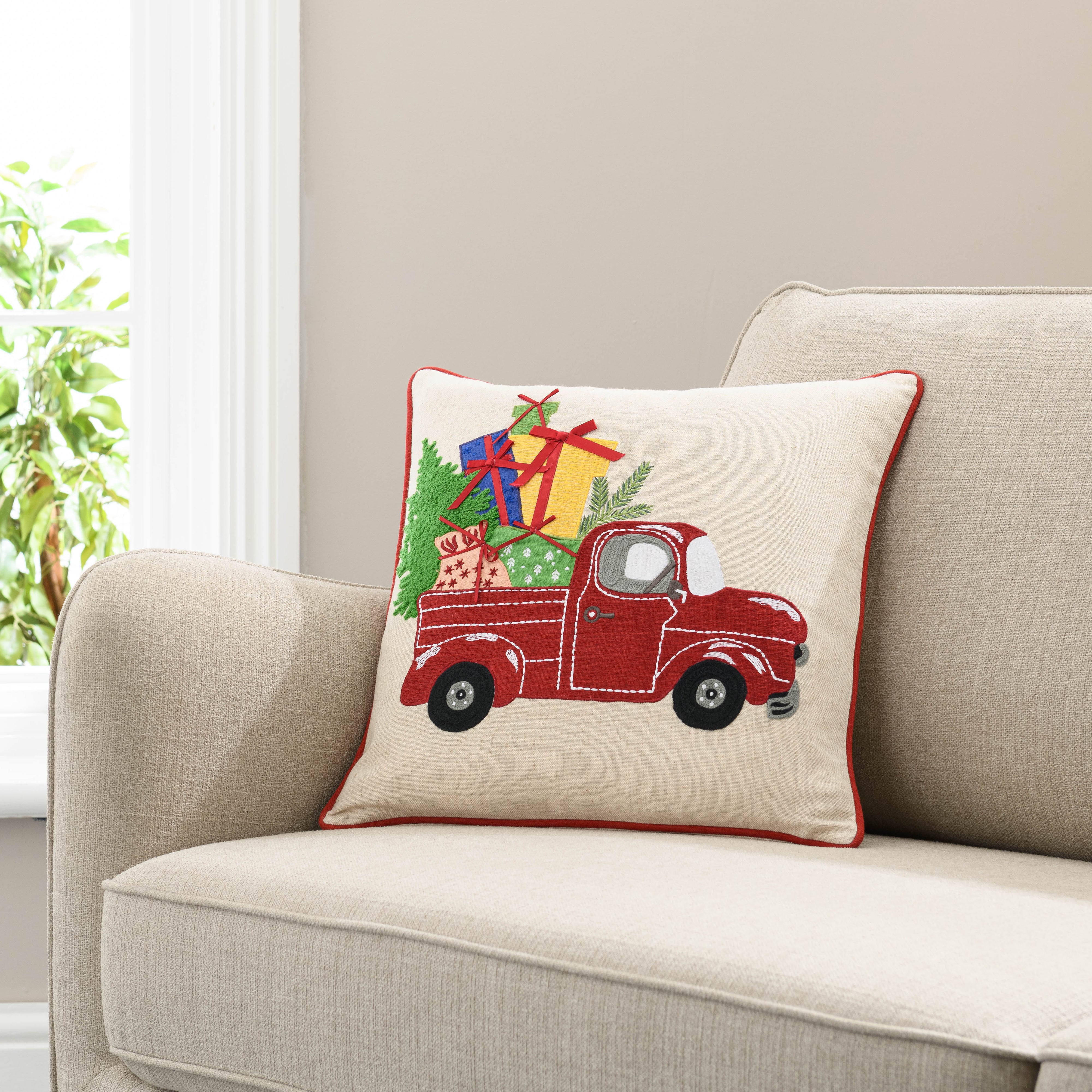 Christmas Embroidered Truck Cushion MultiColoured Price Comparisons | Compare The Build