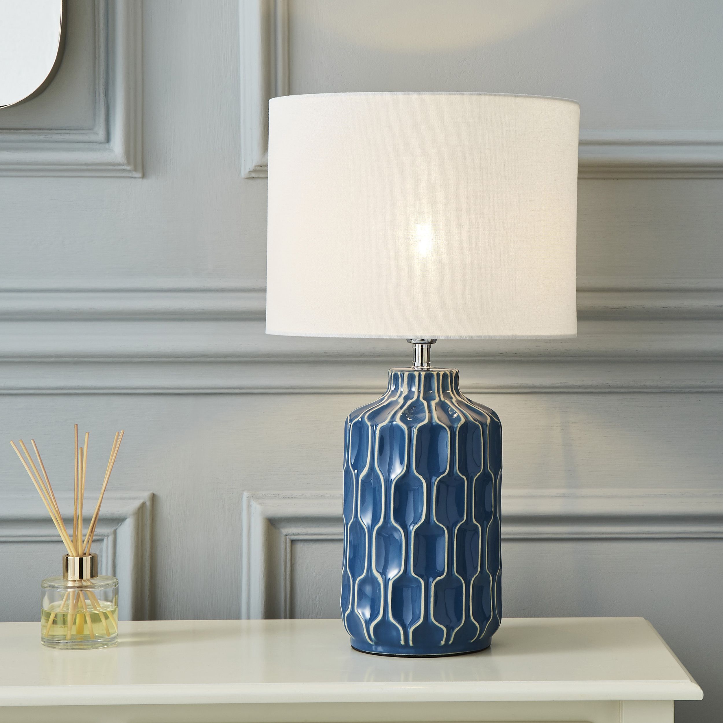 The Lighting Edit Berg Geometric Blue Chrome Effect Cylinder Table Lamp Price Comparisons | Compare The Build