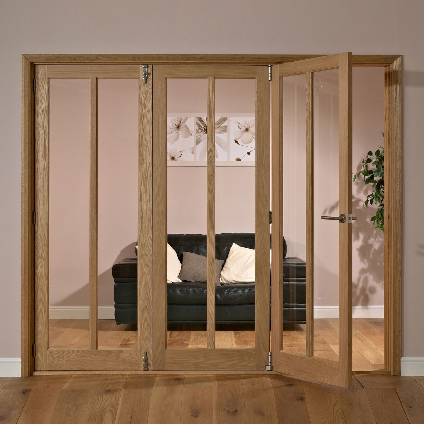 Freedom Carron 2 Panel 2 Lite Oak Veneer Glazed Internal Folding Door Lh, (H)2035mm (W)1918mm Price Comparisons | Compare The Build