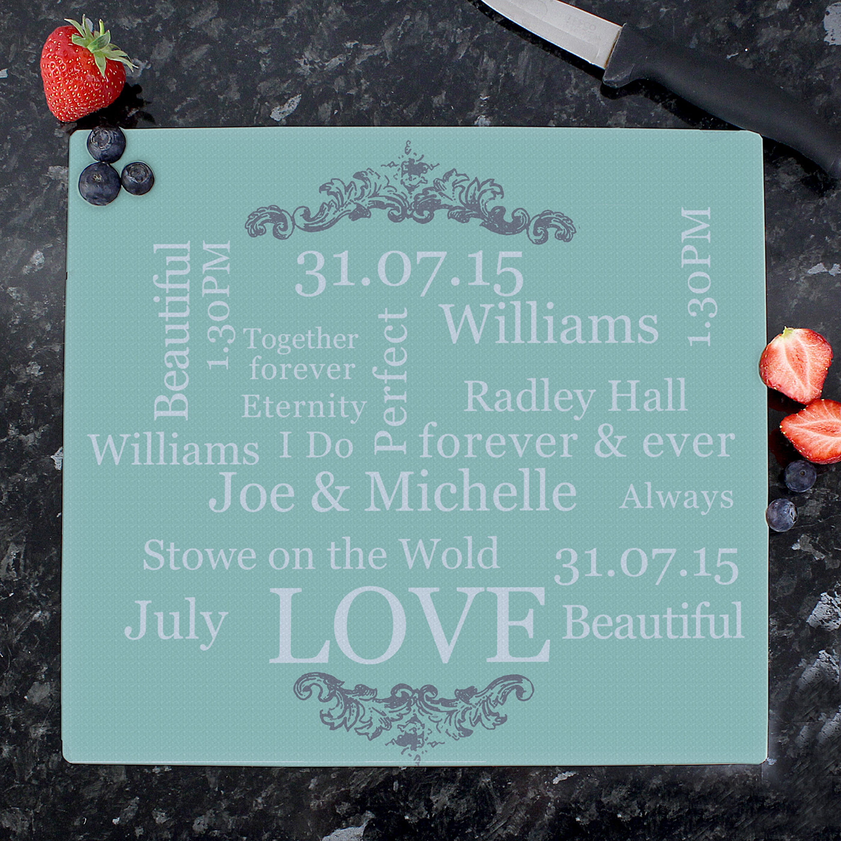 Personalised Typography Glass Worktop Saver Blue Price Comparisons | Compare The Build