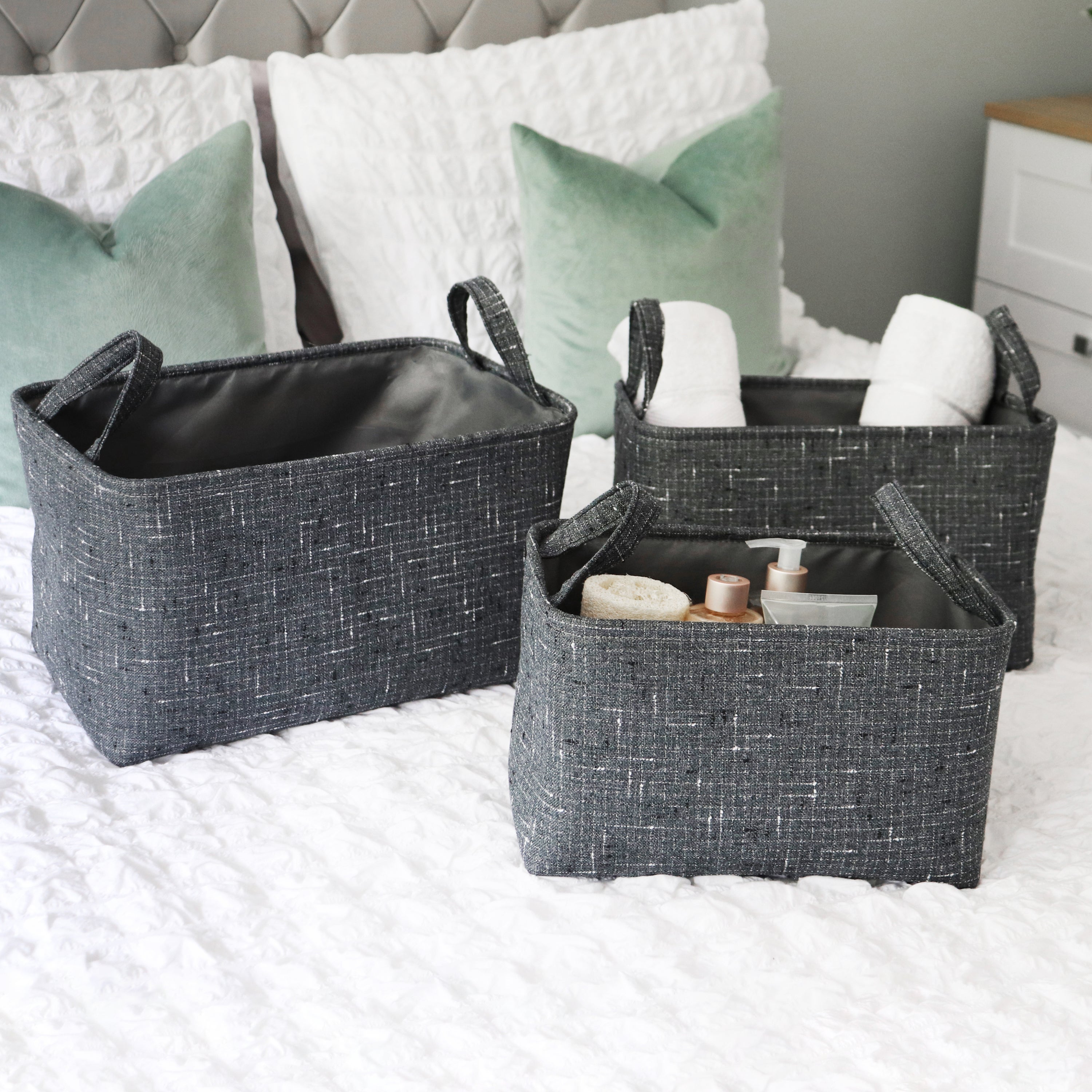 JVL Shadow Set of 3 Storage Baskets with Handles Grey | Compare The Build