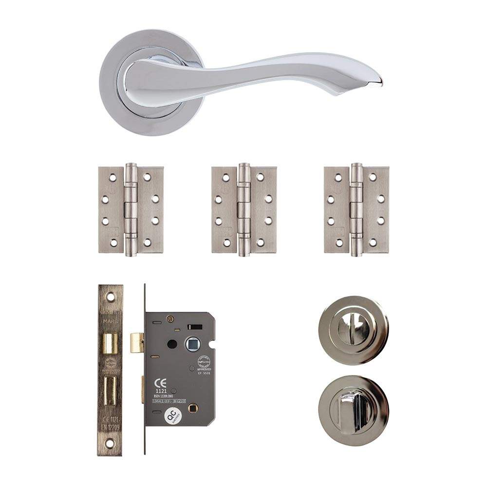 Deanta Veritas Polished Chrome Bathroom Door Handle Kit - 102mm x 76mm x 3mm Hinges VERBAK102 | Compare The Build