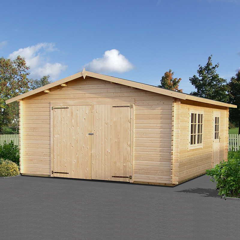 Palmako Roger 4.5m x 5.5m Extra Wide Log Cabin Single Garage (44mm) - Double Doors Price Comparisons | Compare The Build