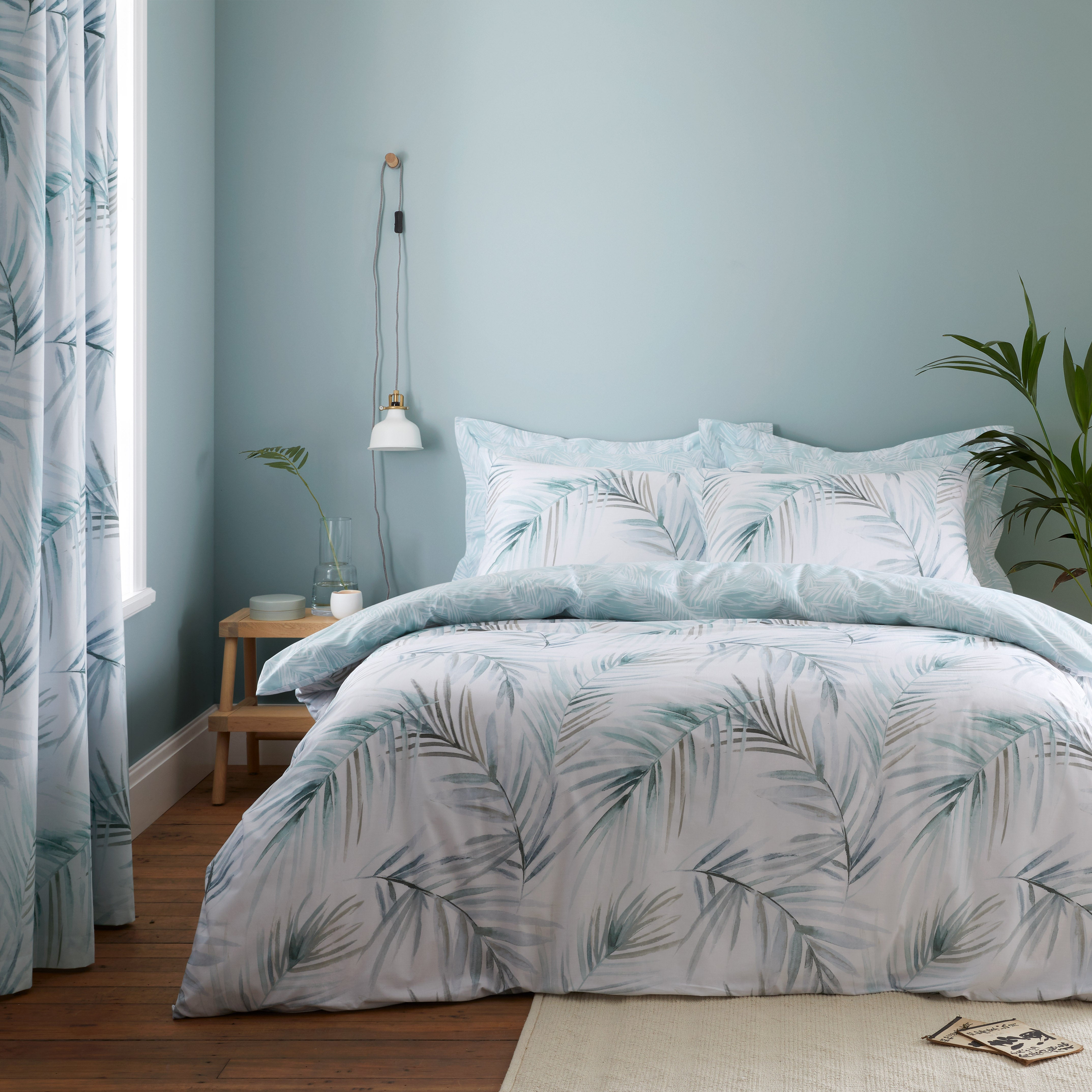 Serenity Palm Leaf Seafoam Duvet Cover and Pillowcase Set Seafoam Price Comparisons | Compare The Build