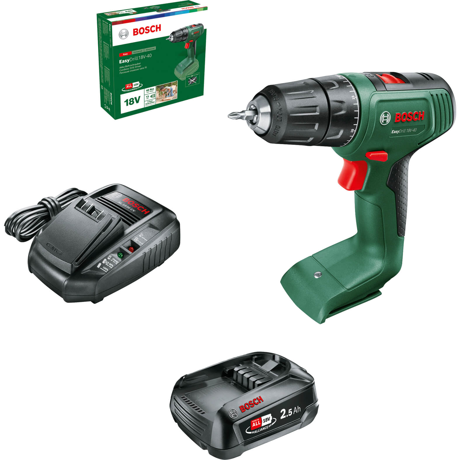 Bosch EASYDRILL 18V-40 18v Cordless Drill Driver 1 x 2.5ah Li-ion Charger No Case | Compare The Build