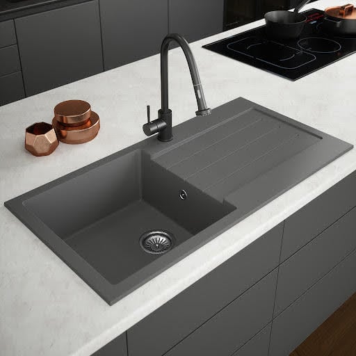 Sauber Grey Composite Inset Kitchen Sink & Drainer 1 Bowl Price Comparisons | Compare The Build