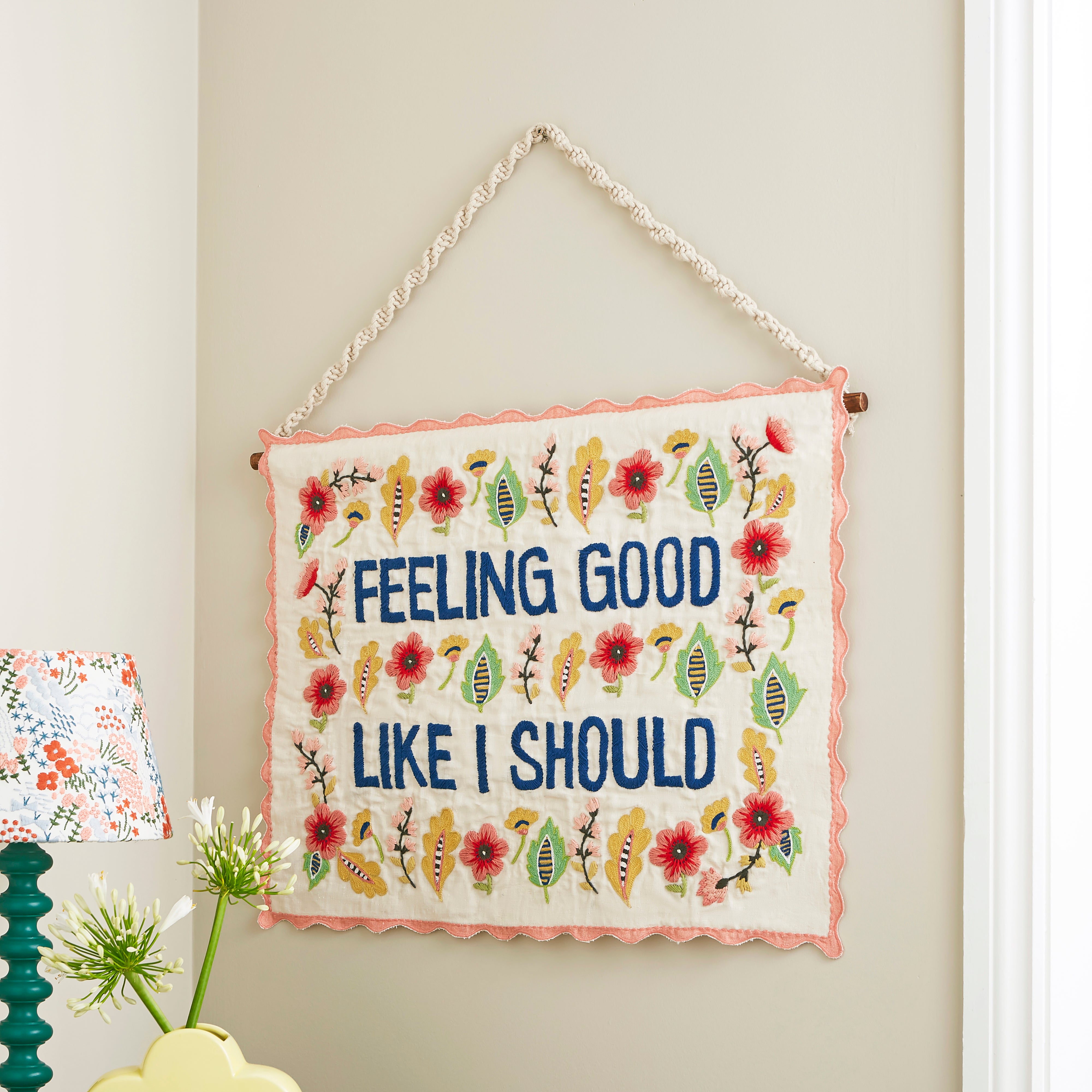 Feeling Good Embroidered Wall Hanging Natural Price Comparisons | Compare The Build