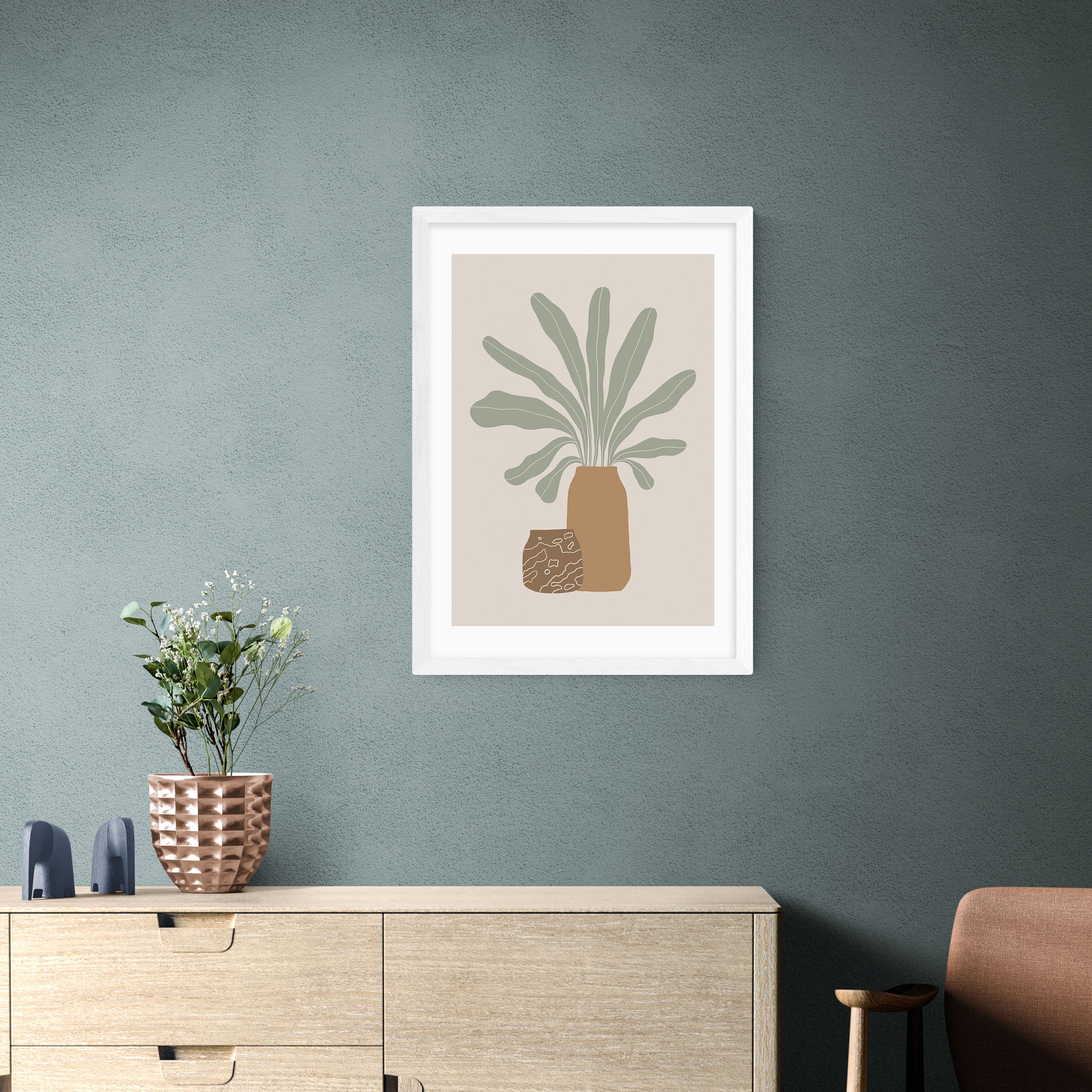 East End Prints Two Brown Vases & Green Plant Framed Print Natural Price Comparisons | Compare The Build