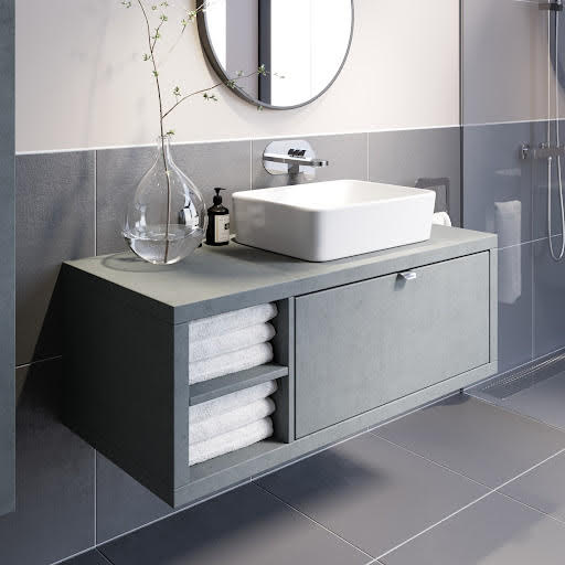 Vitusso Concrete Wall Hung Vanity Unit & Croix Gloss White Countertop Basin with Shelf 1100mm LH Price Comparisons | Compare The Build