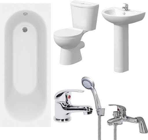 Essentials Bathroom Suite with Single Ended Bath & Taps - 1600mm Price Comparisons | Compare The Build