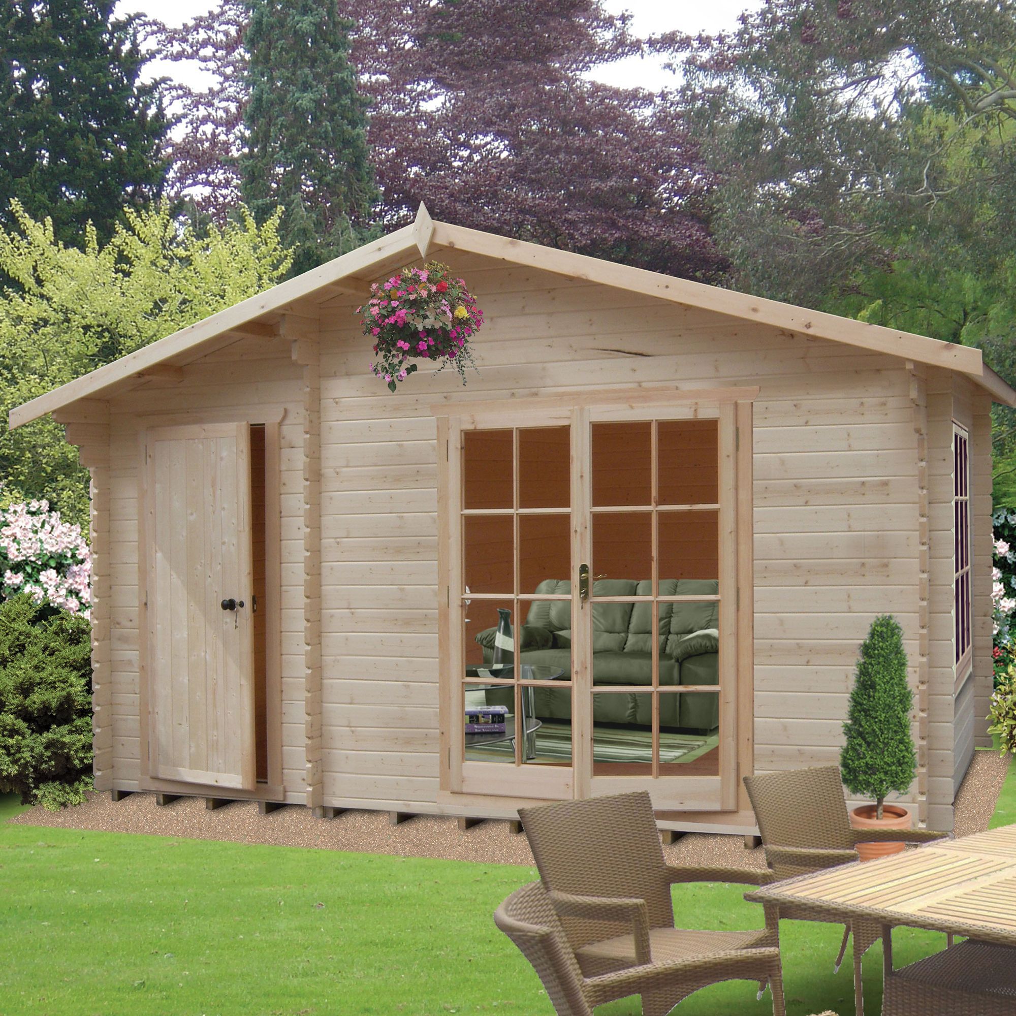 Shire Bourne 14X12 Toughened Glass Apex Tongue & Groove Wooden Cabin - Assembly Service Included Price Comparisons | Compare The Build