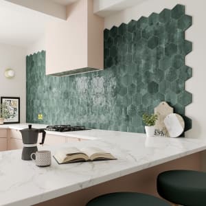 Wickes Boutique Wisteria Hexagon Green Gloss Ceramic Wall Tile - 173 x 150mm - Pack of 44 Price Comparisons | Compare The Build